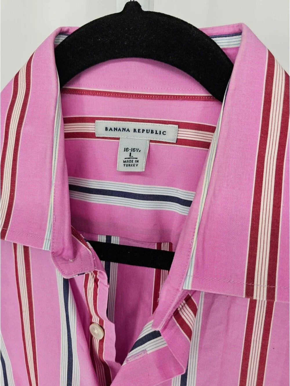 Banana Republic Mens Sz L Long Sleeve Button Up Dress Shirt Pink Striped